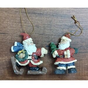 Set Of 2 Giftco Inc  Ornaments Santa Skiing Wreath And Santa Christmas Tree A1